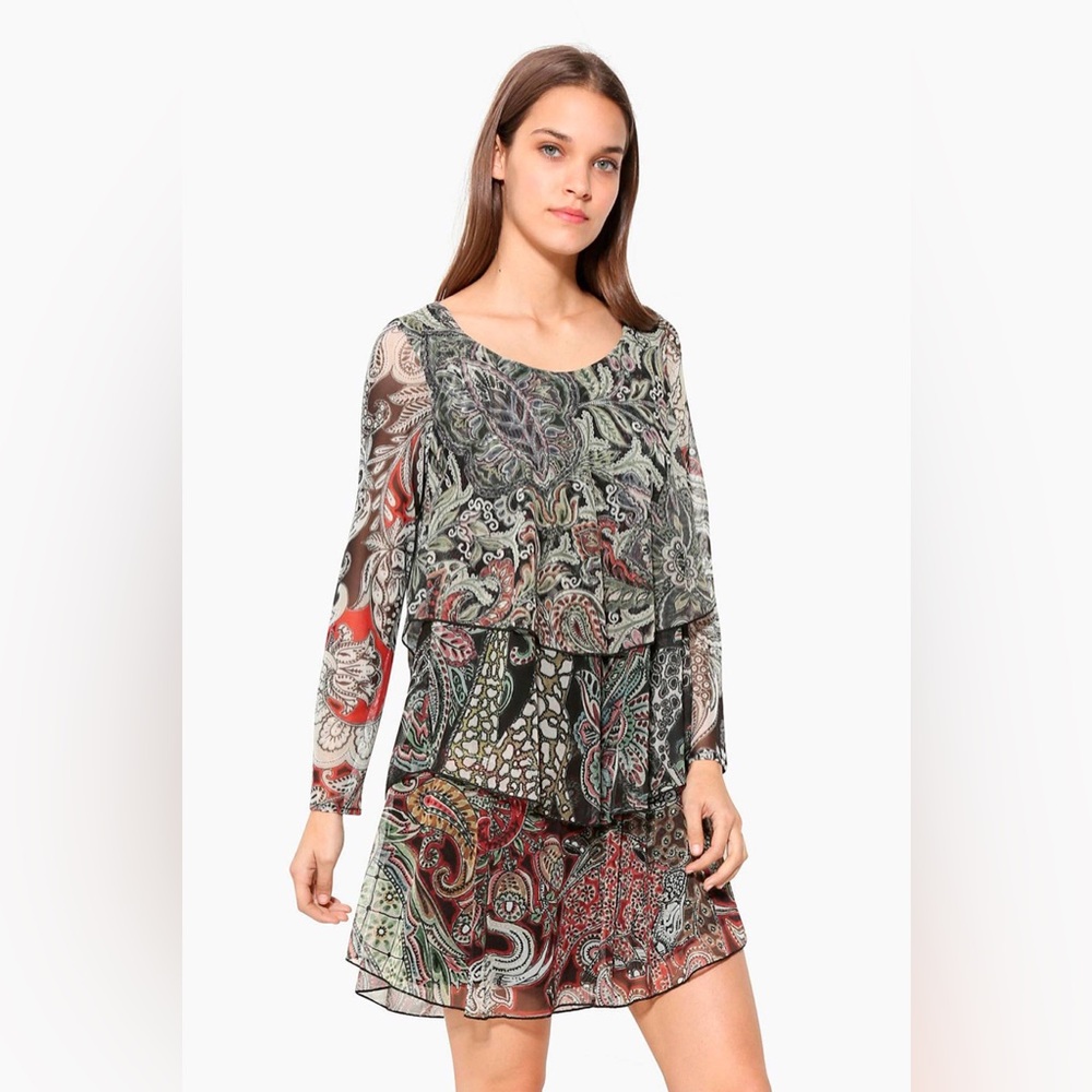 Desigual Multicolor Paisley Long Sleeve Layered Dress